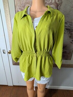 Alex And Parker Lightweight Lime Button-Front Jacket with Smocked Waist Size XL